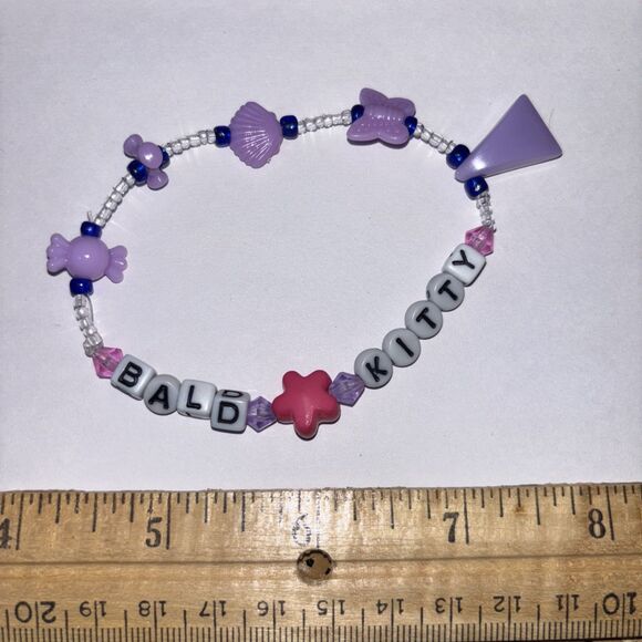 Multicolor “Bald Kitty” Bracelet Adult Humor Beaded Handmade Naughty Accessories - Picture 3 of 4